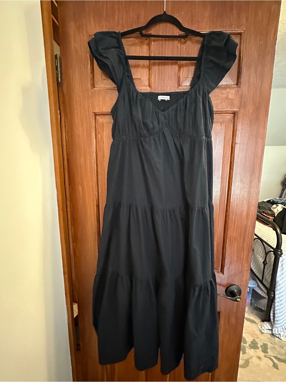 Abercrombie & Fitch Black Tiered Maxi Dress with Ruffled Straps